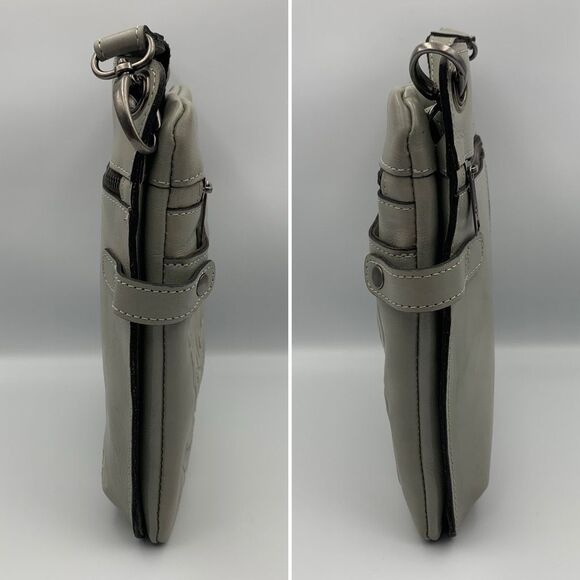 Patricia Nash Burnished Tooled Leather Francesca Organizer Crossbody Bag in Gray - Picture 10 of 12